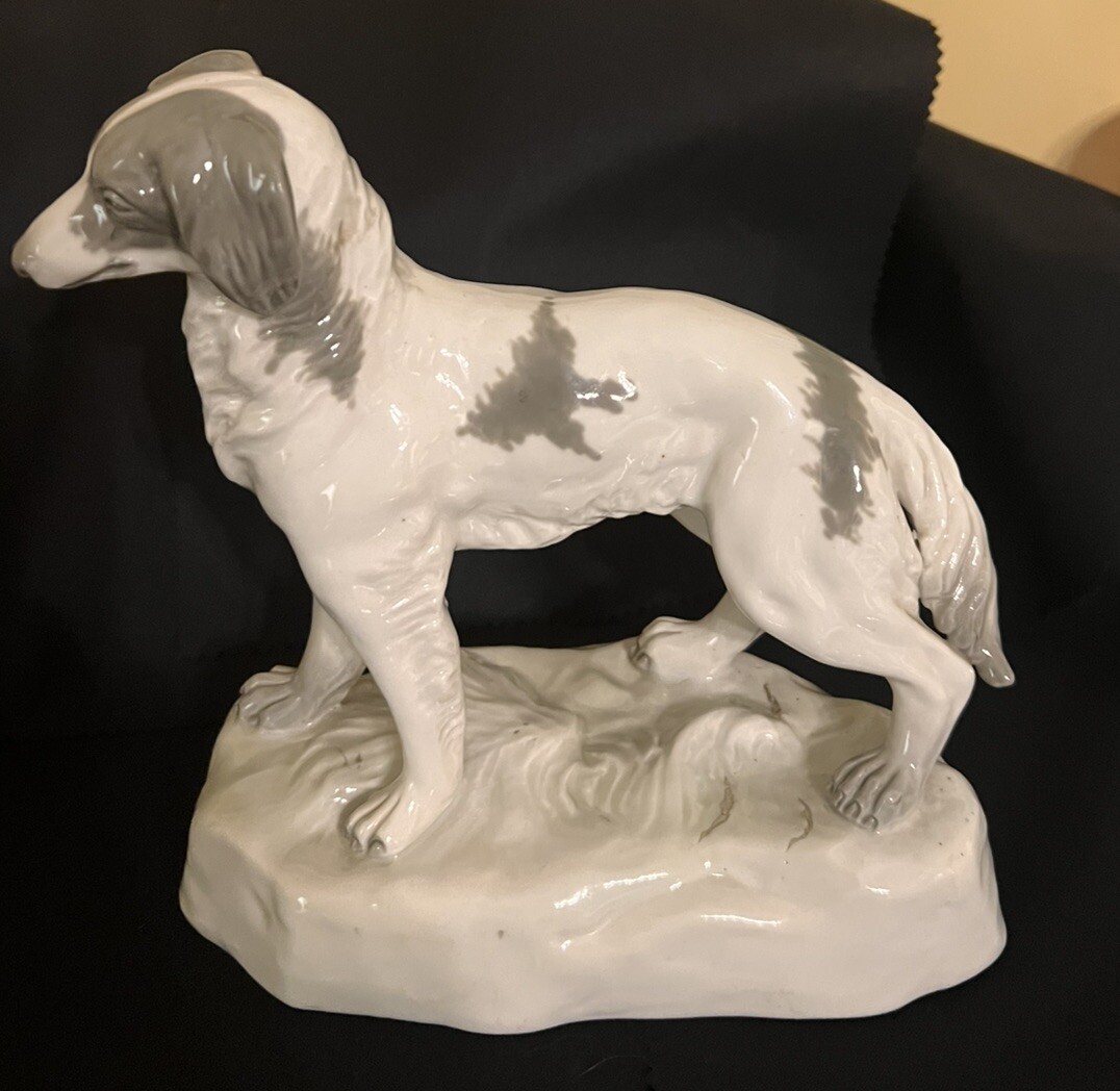 Amphora Czechoslovakia. Rare Hand-painted porcelain figurine Hunting Dog Borzoi?