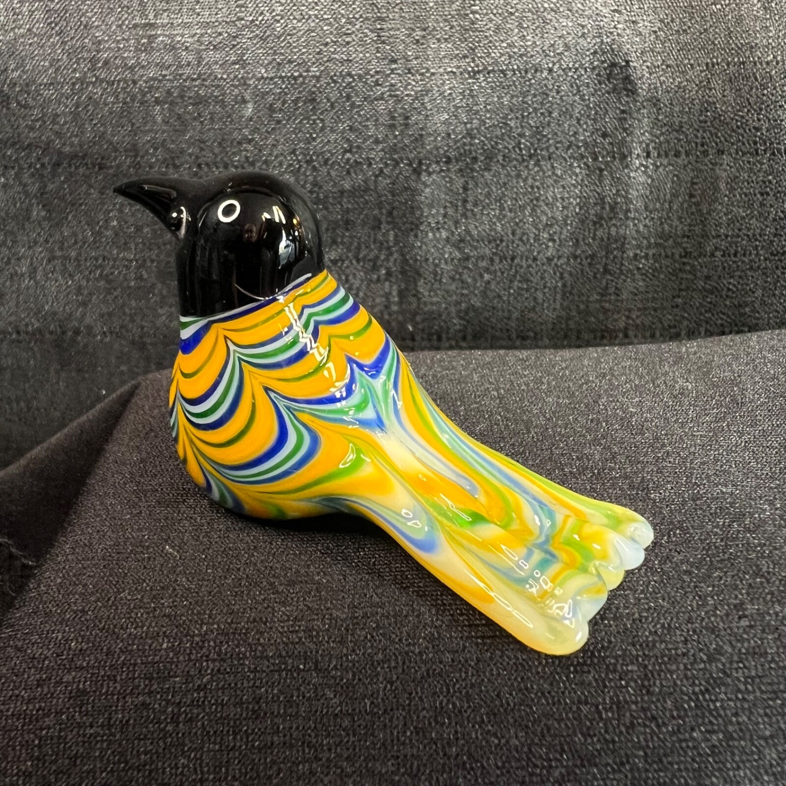 Vintage Blown Glass Multicolor Swirl BIRD Figurine, 2 7/8″L x 1 1/2″T