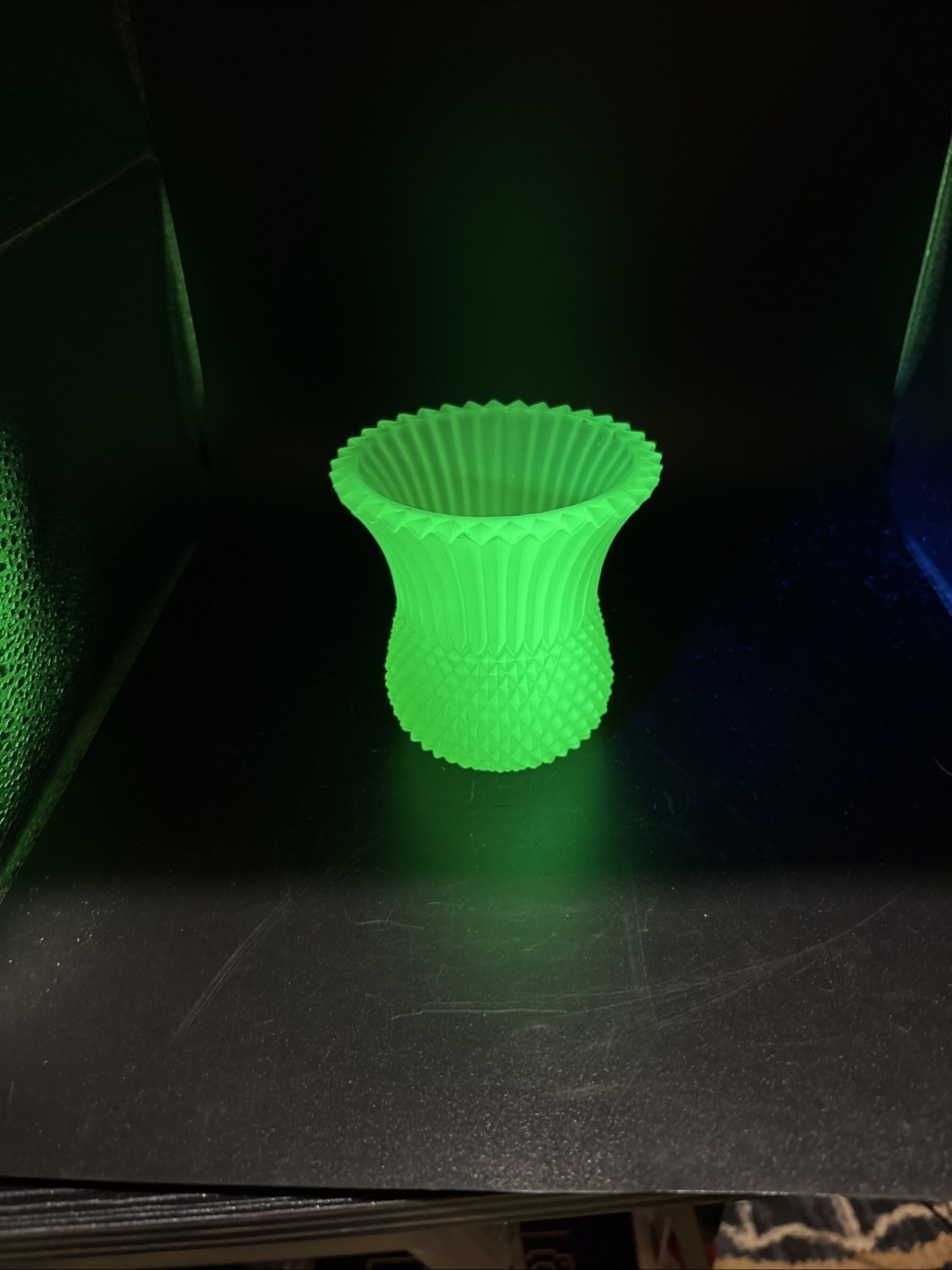 Rare Faroy Uranium Glass Candle Holder Diamond Point Pattern