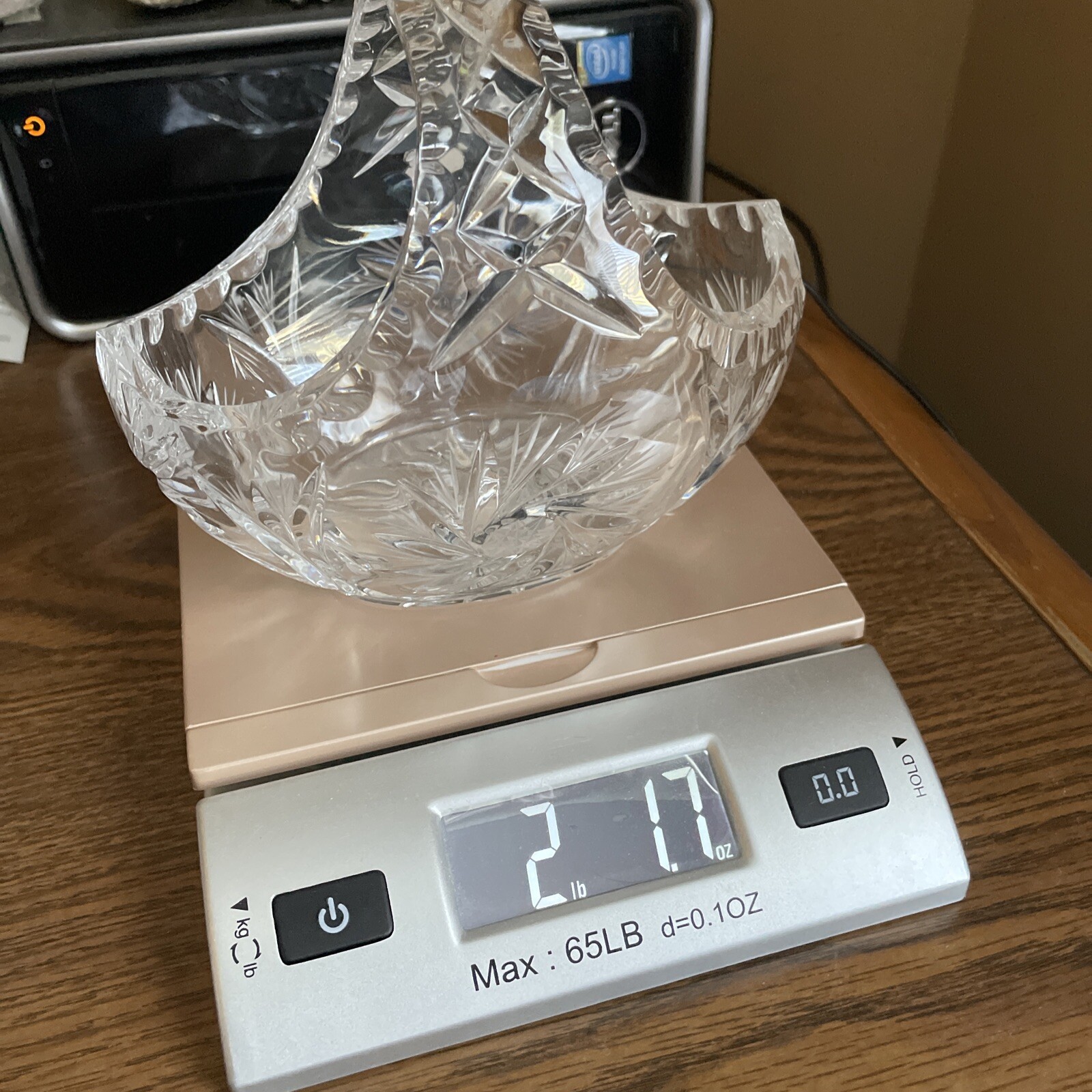 Crystal Candy Dish ACC Deep Cut Handled Bridal Basket Fan Star Cuts LG 6” X 4”