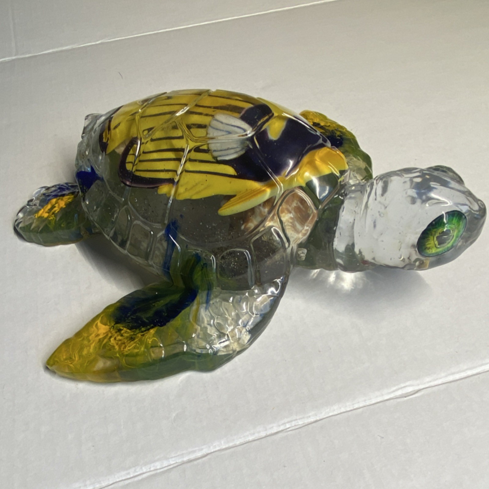 Art Resign molded Sea Turtle Figurine, Clear Yellow Blue Green, 3D Effect, 11 in