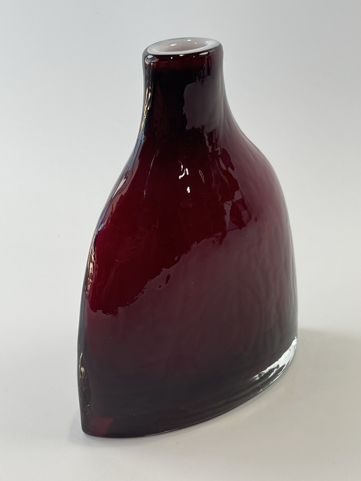 Ruby Red Glass Vase Bottle Shaped White Cased Hand Blown Textured Unmarked