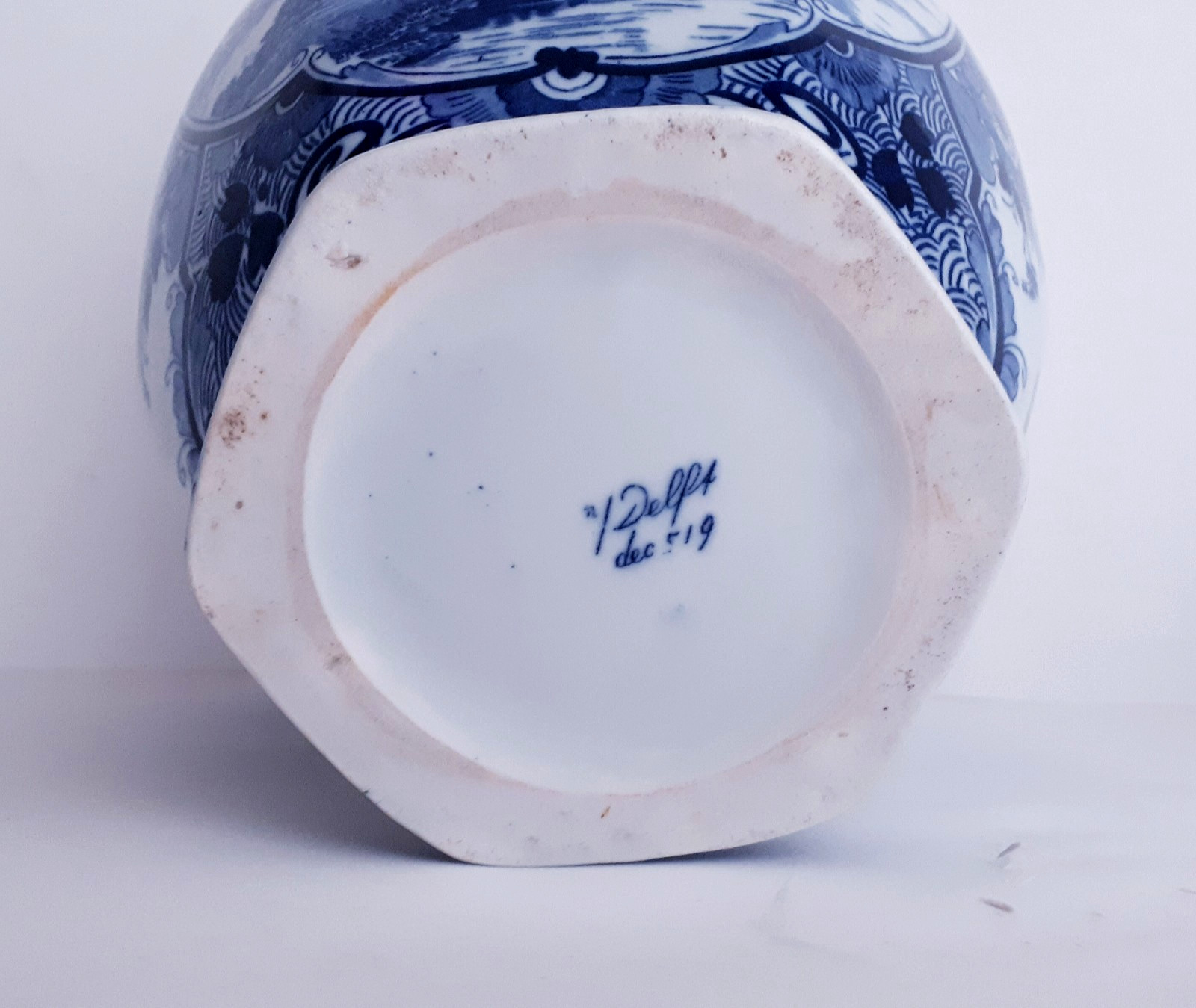 Antique DELFT BLUE & WHITE GINGER JAR BALUSTER LIDDED VASE 16.1 INCH – EXCELLENT