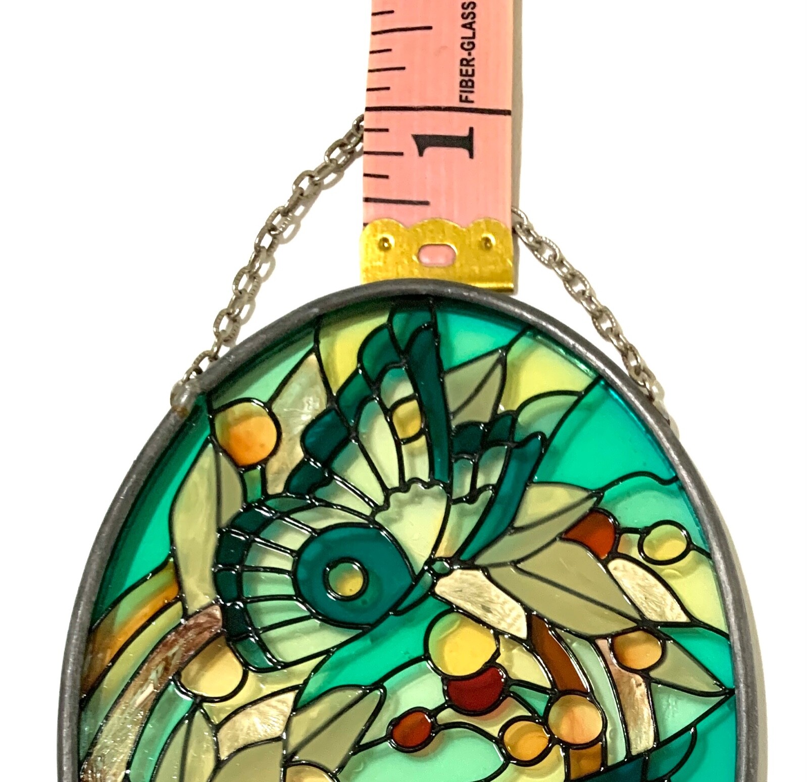 Suncatcher Window Art Butterflies Green Beige Brown Oval 4.5 Inch x 3.25 Inch