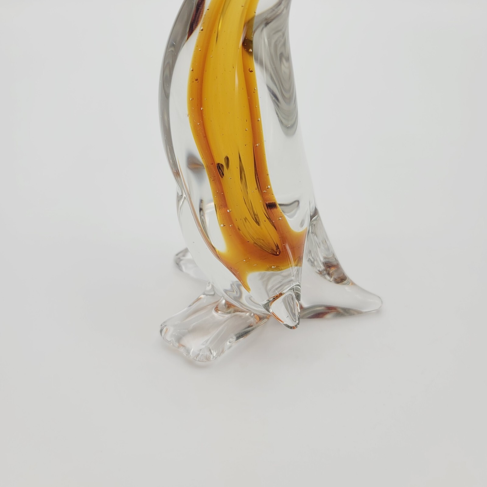 Vintage Art Glass Clear Golden Yellow Duck Sculpture Figurine Bird Goose