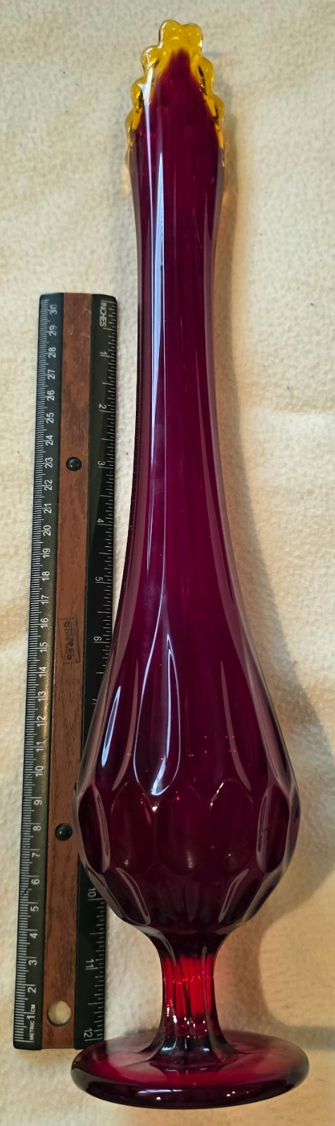 MCM Dark Red & Amber? Swung Vase 17″ high, by Fenton