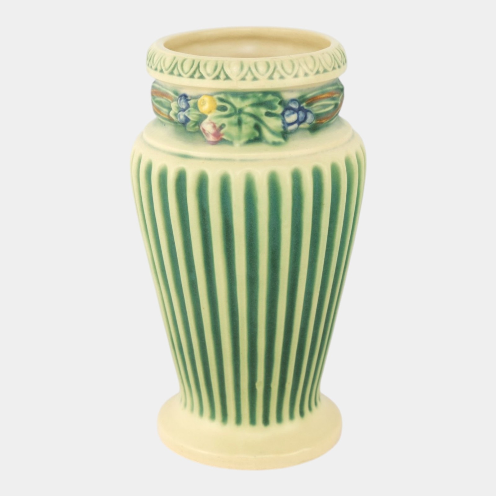 Roseville Corinthian 1923 Vintage Art Pottery Green Fluted Ceramic Vase 218-8