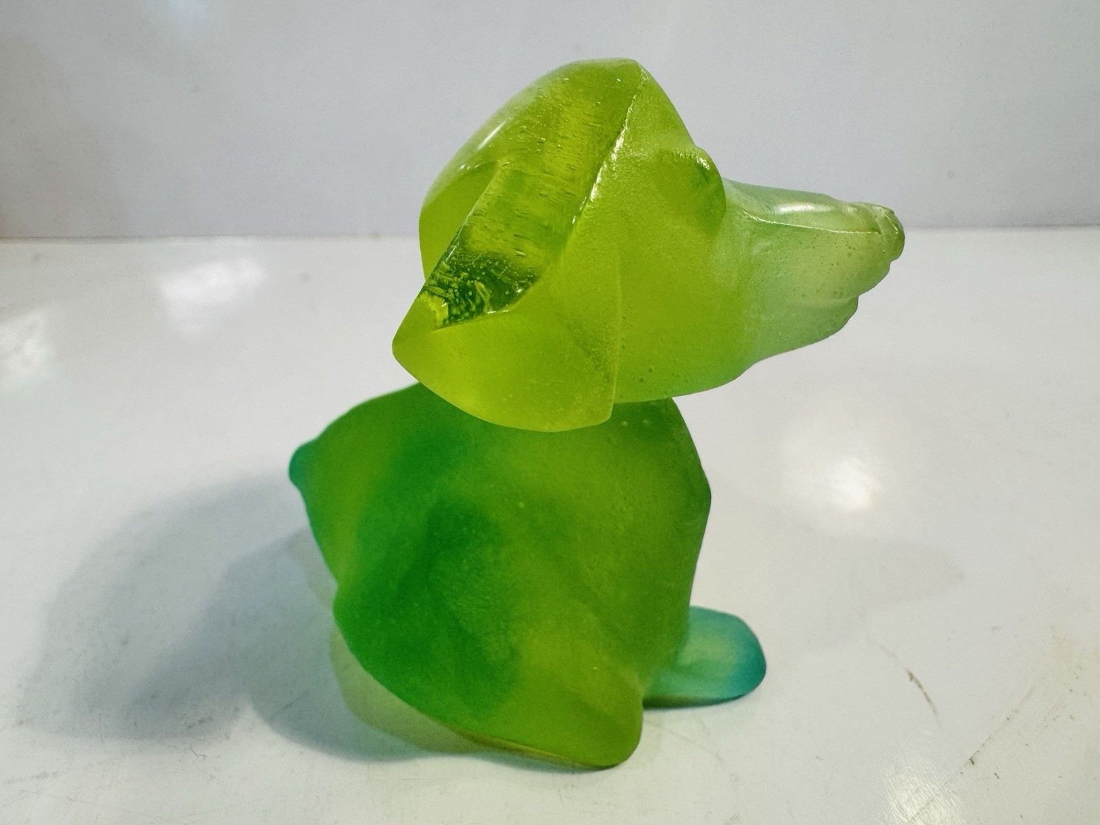 Adorable Daum Pate De Verre Puppy Dog “Larry” Green Yellow Numbered