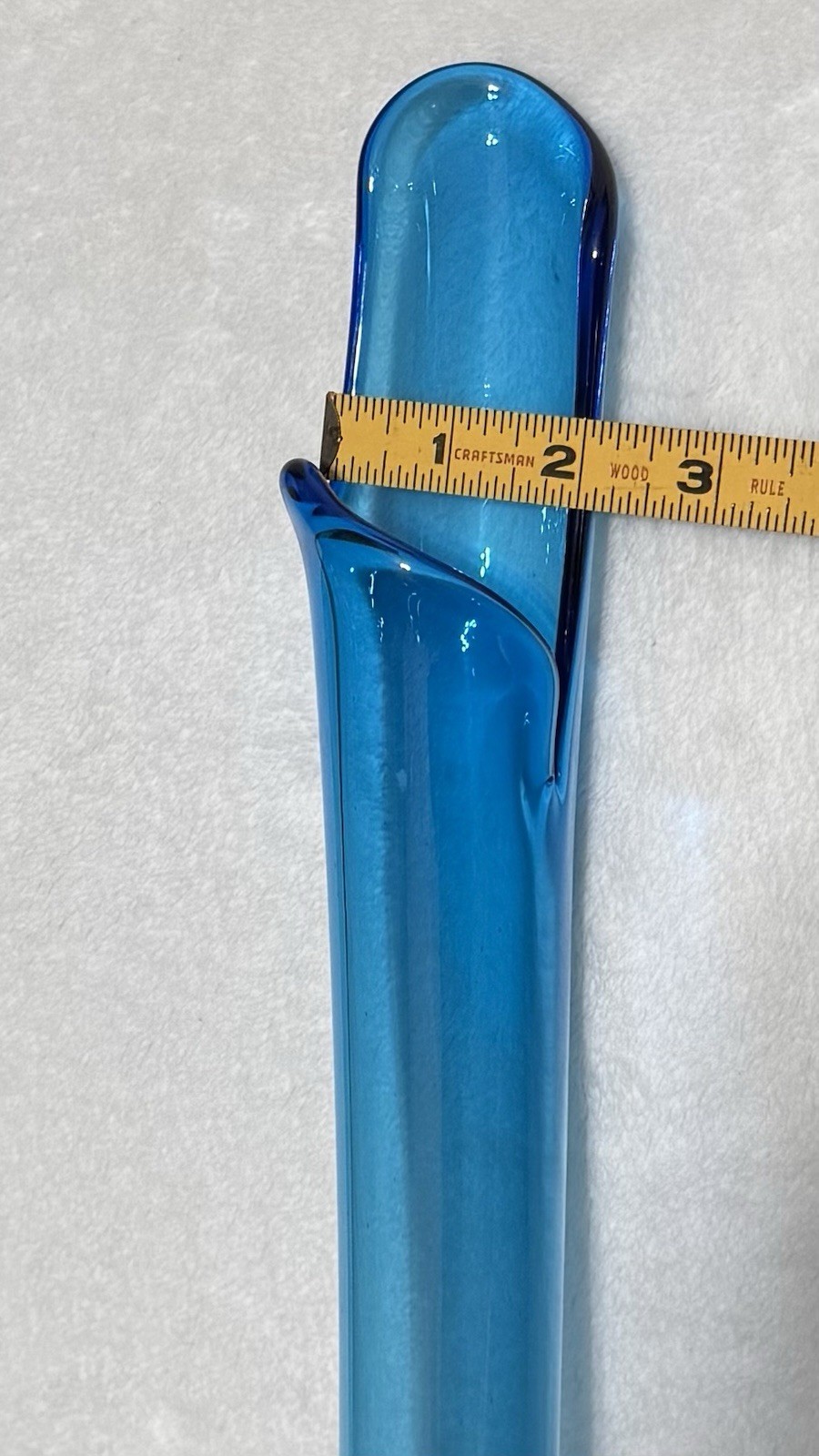 Vintage Mid Century Modern LE Smith Peacock Blue Smooth 25” Swung Vase