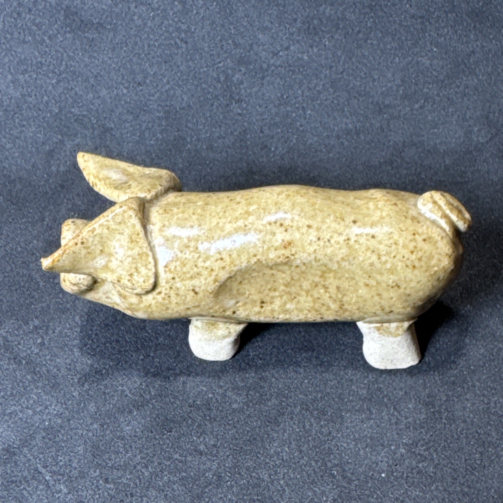 Vintage CYMRU Pottery Stoneware Primitive Folk Art Miniature Pig Figurine 2.5″
