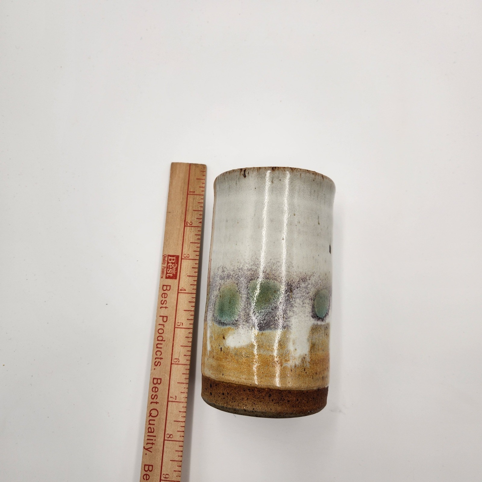 Vintage Studio Pottery Vase Signed Earthy Ceramic Tumbler Bud Flower Vessel 5″