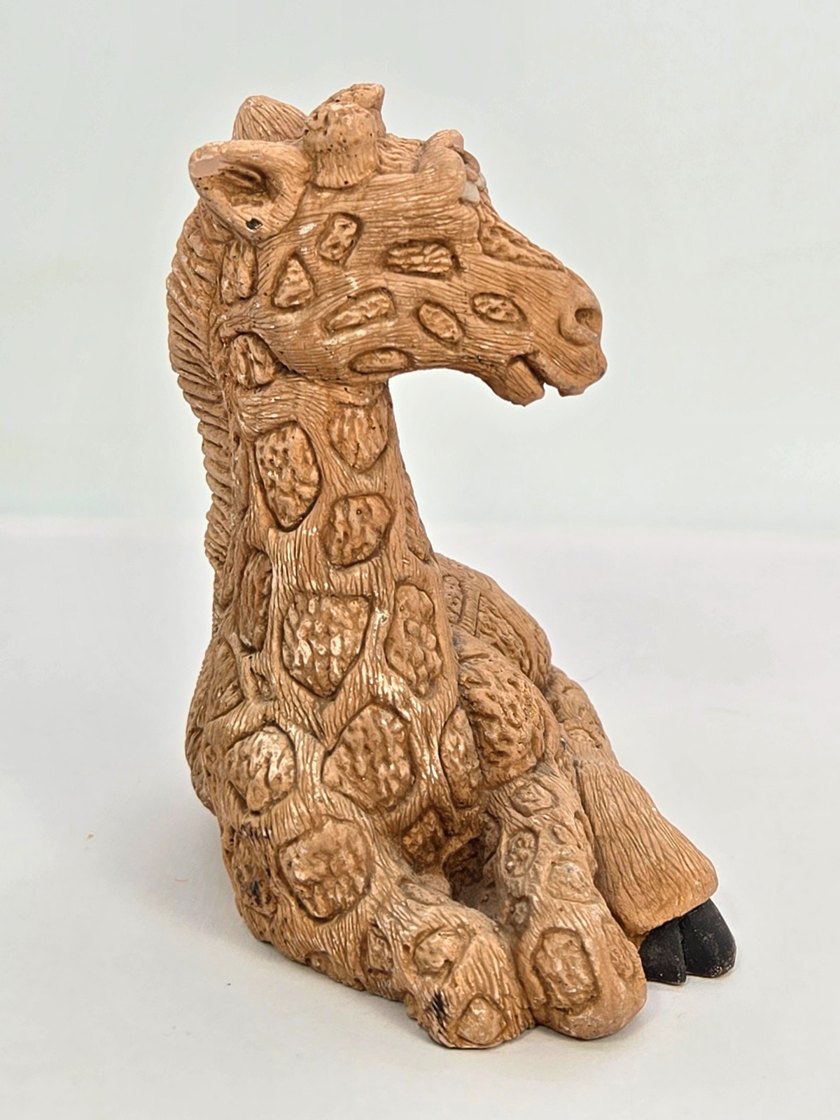 Vintage Whimsical Giraffe Pottery Figure Signed DJ 1980s Figurine 4 In x 4 In