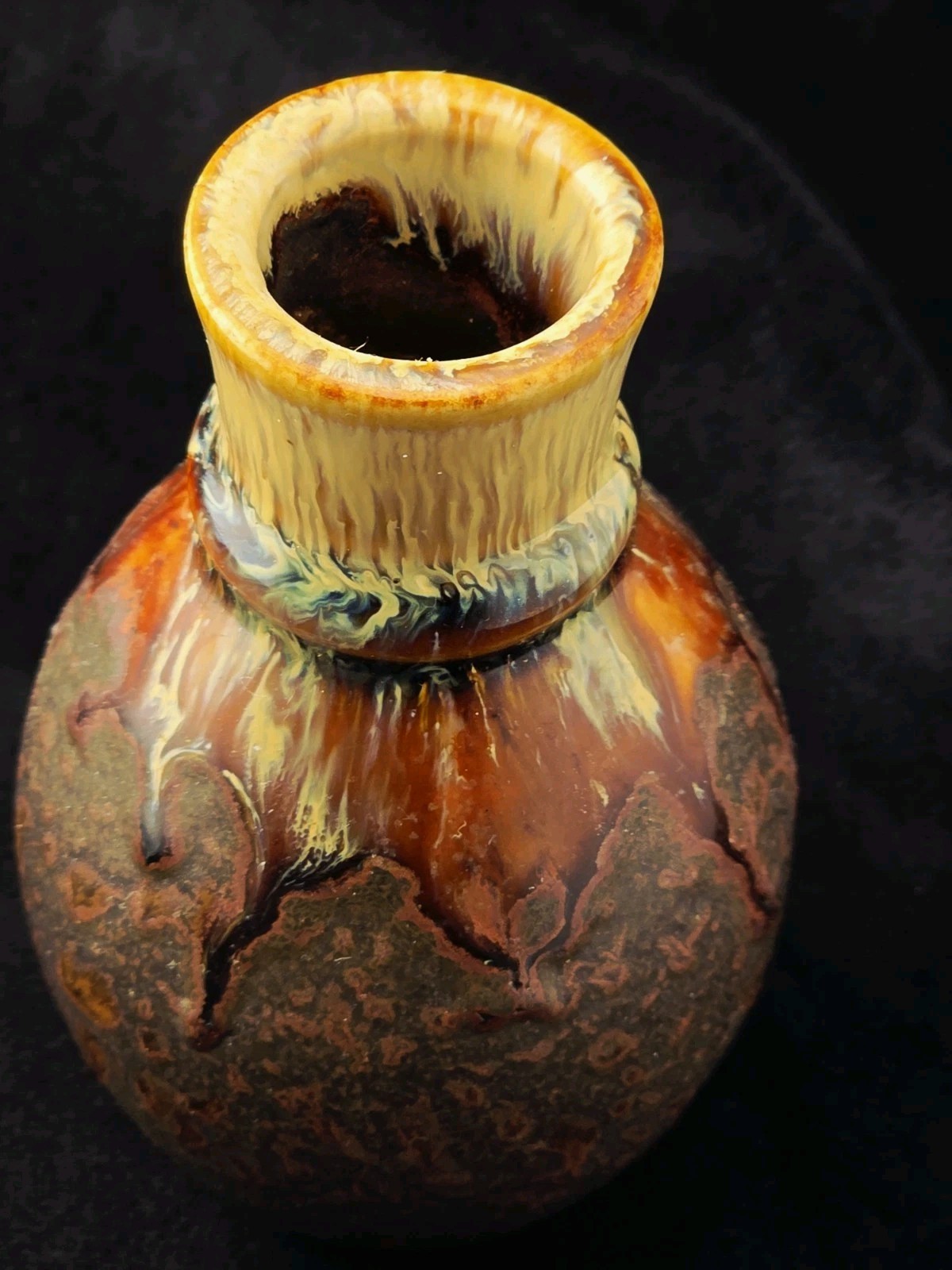Vintage Studio Pottery Vase Drip Glaze Earth Tone MCM Brutalist Art Pottery 4½”