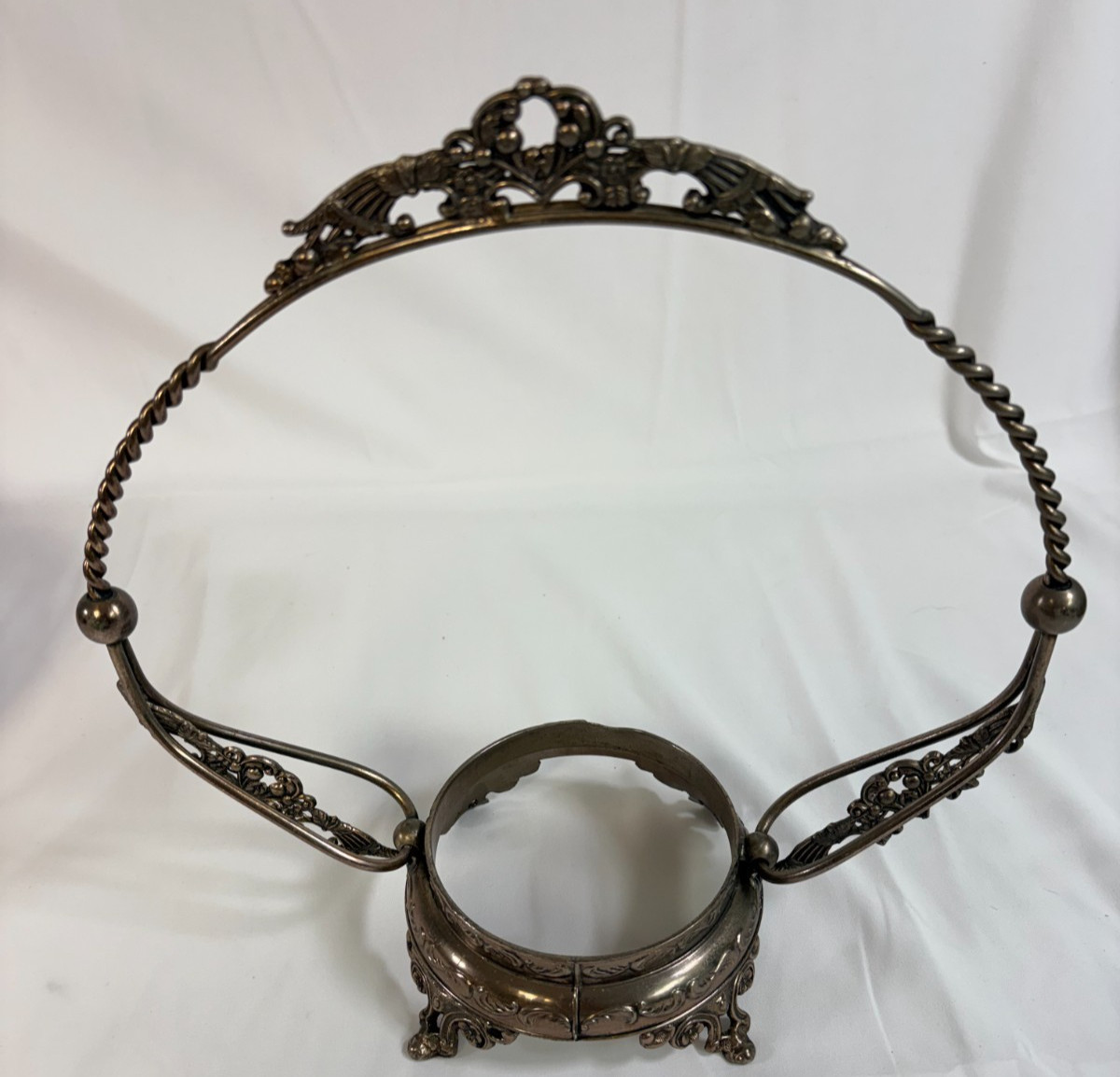 Antique Brides Basket Victorian Rose Pink Painted Glass W/ Silver Plated Stand