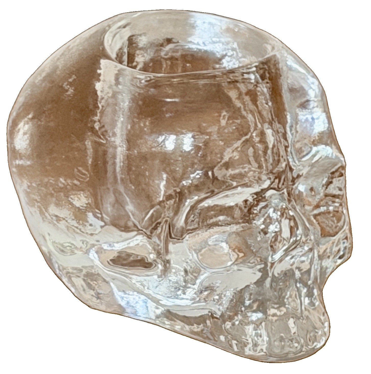 Kosta Boda Sweden Art Glass Crystal Skull Sculpture Figurine Candle Holder Vtg
