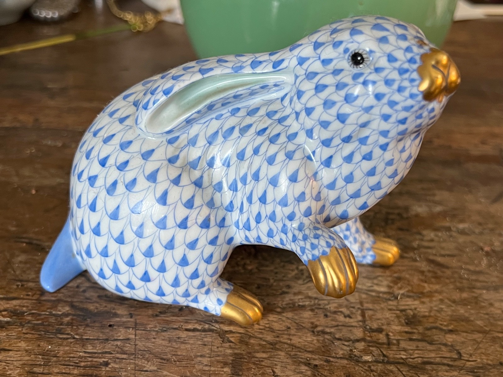 HEREND Larger BUNNY RABBIT BLUE Fishnet Figurine – HEAVENLY!!