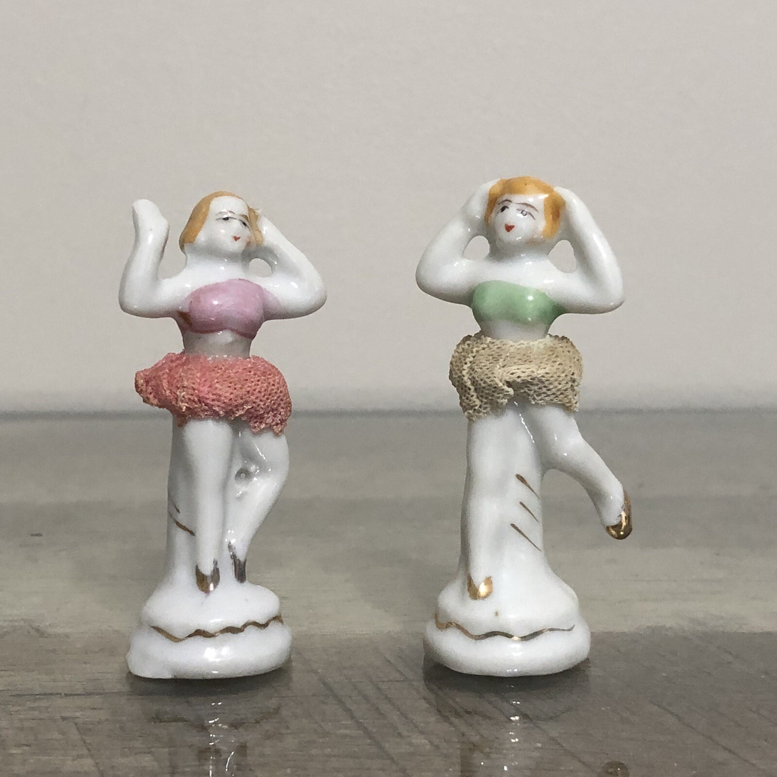 Vintage Lot 2 Tiny Ballet Dancer Figurine Ballerina Lace Tutu Japan