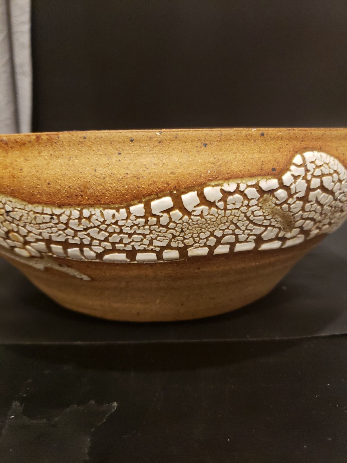 Glazed Art Pottery Rustic Planter White Crackle Finish 9 1/2″ Diameter x3 1/2″ T