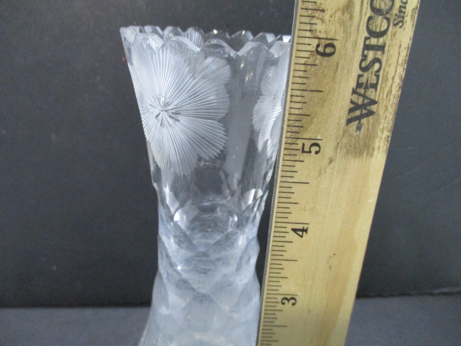 Vintage Cut Crystal Vase – 6″ Tall With Etched Flowers