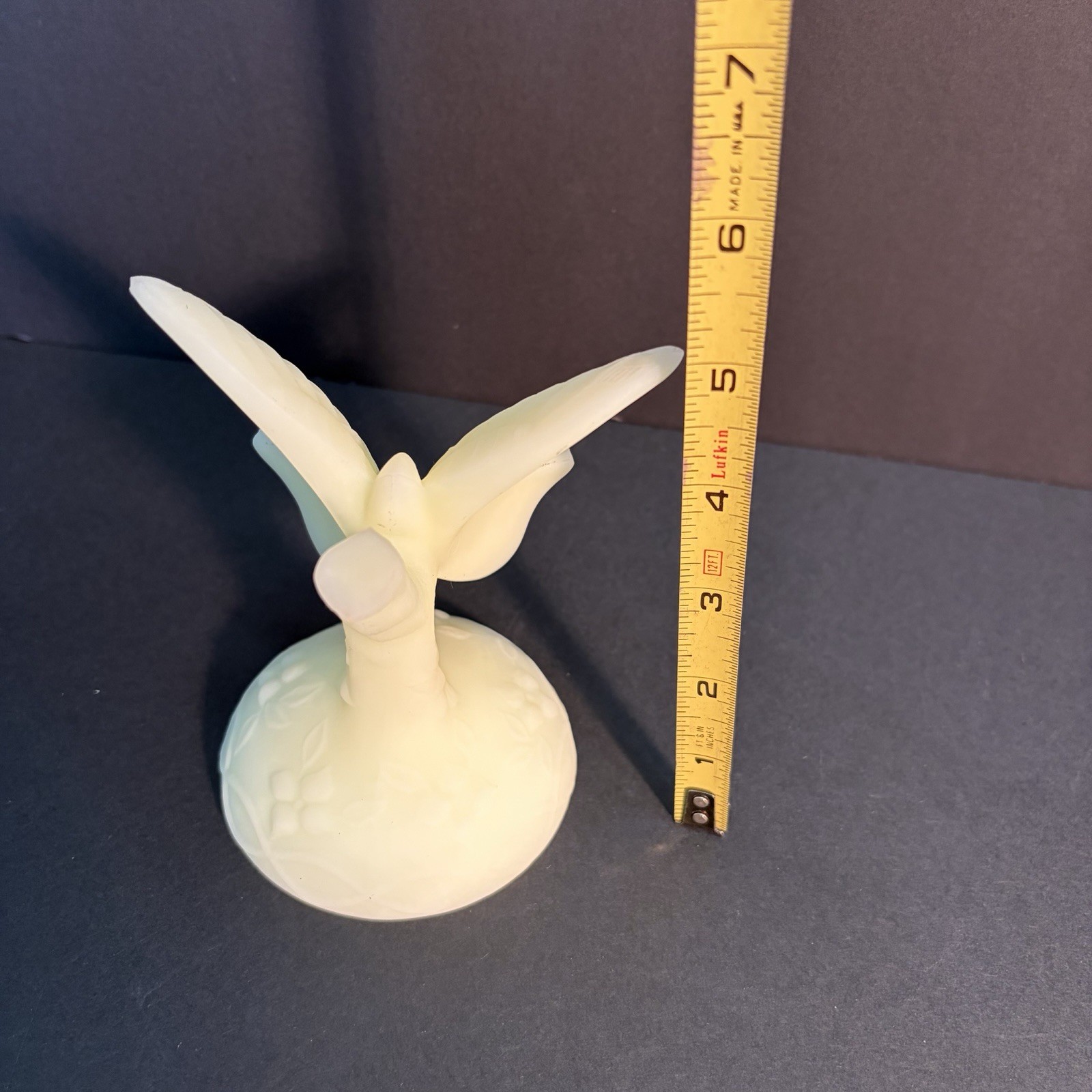 Fenton Uranium Custard Milk Glass Butterfly Ring Holder Tree Glows AS IS CHIP