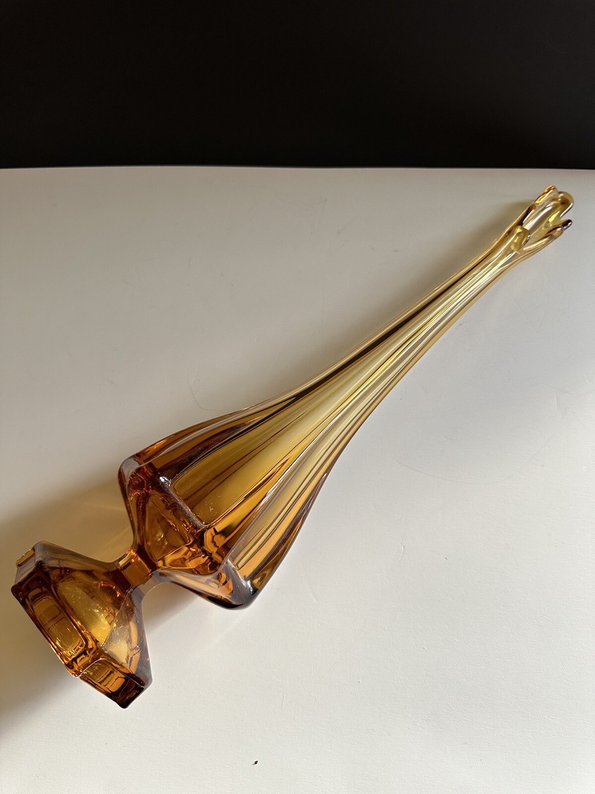 Vintage MCM Viking Glass Amber Swung Vase Epic Column 18.5” Hexagon Foot