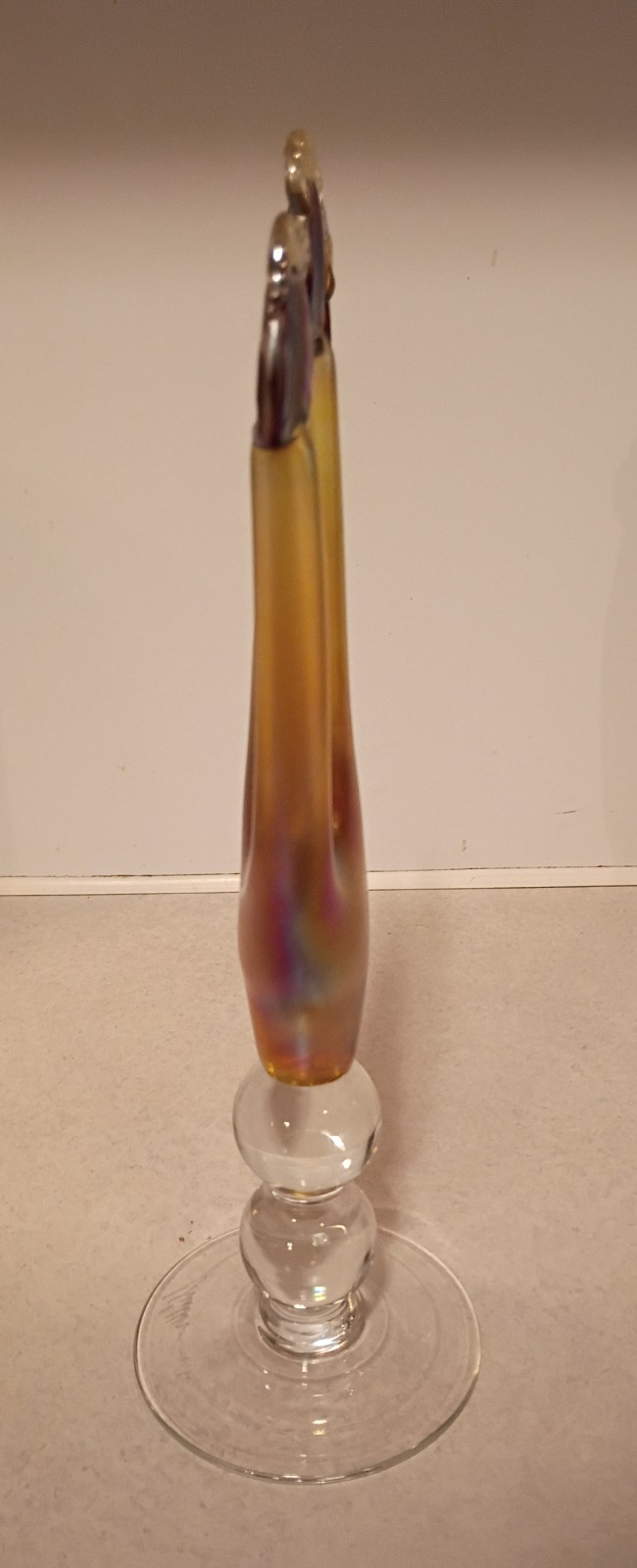 Rare Signed Igor Muller 12″ Gold Iridescent Trident Art Glass Sculpture