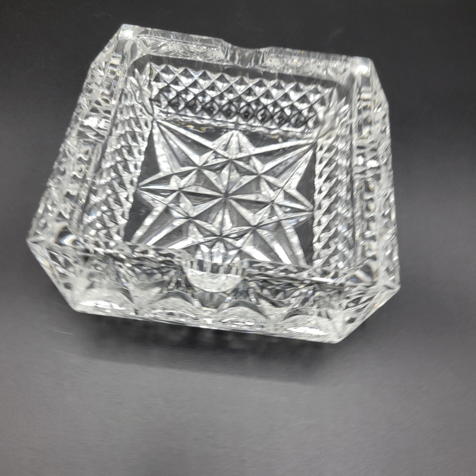 Vintage Square Clear Crystal Glass Ashtray MCM 5.25″ x 5.25″ Heavy