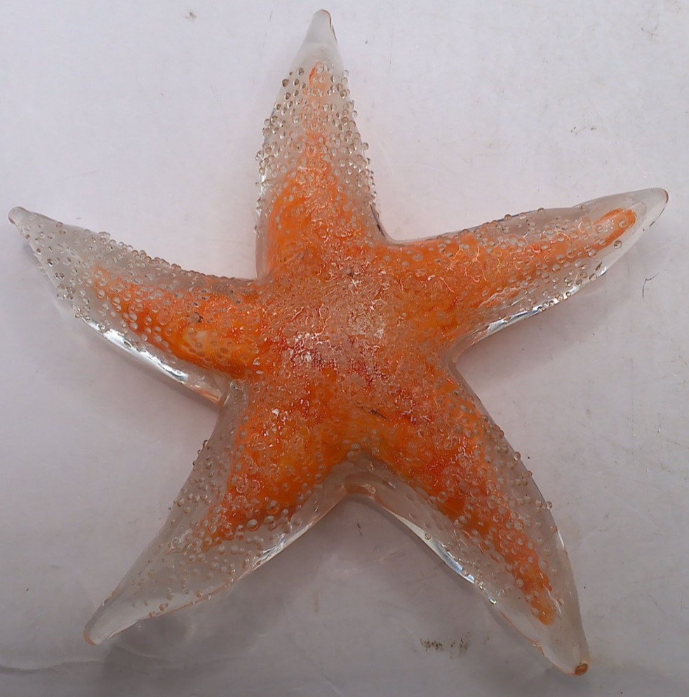 2 Solid Glass Art Glass, Orange Starfish, Rare