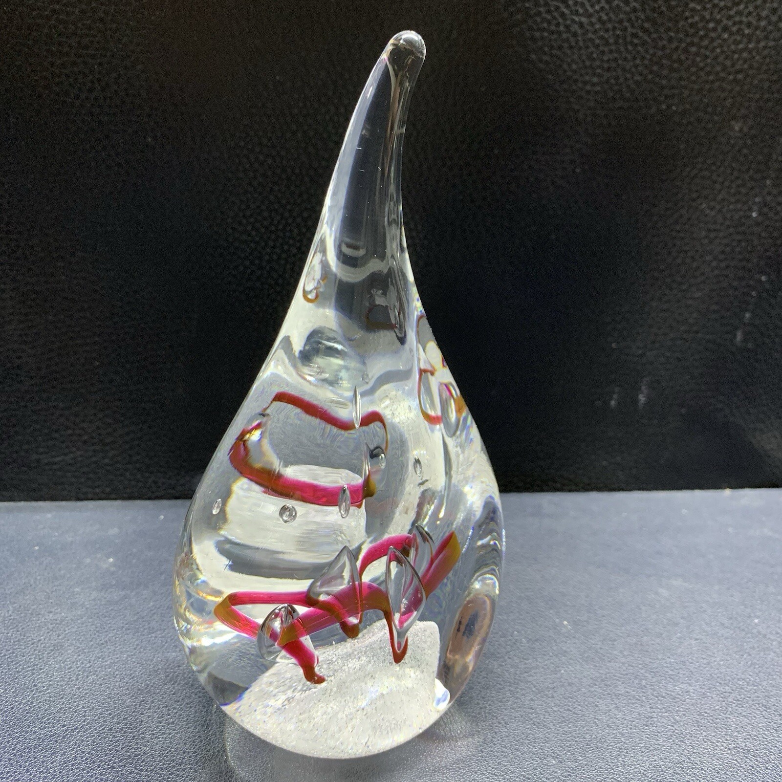 Studio Art Glass Free Form Teardrop Paper Weight Artist Signed 6” Tall 1.3 Lbs