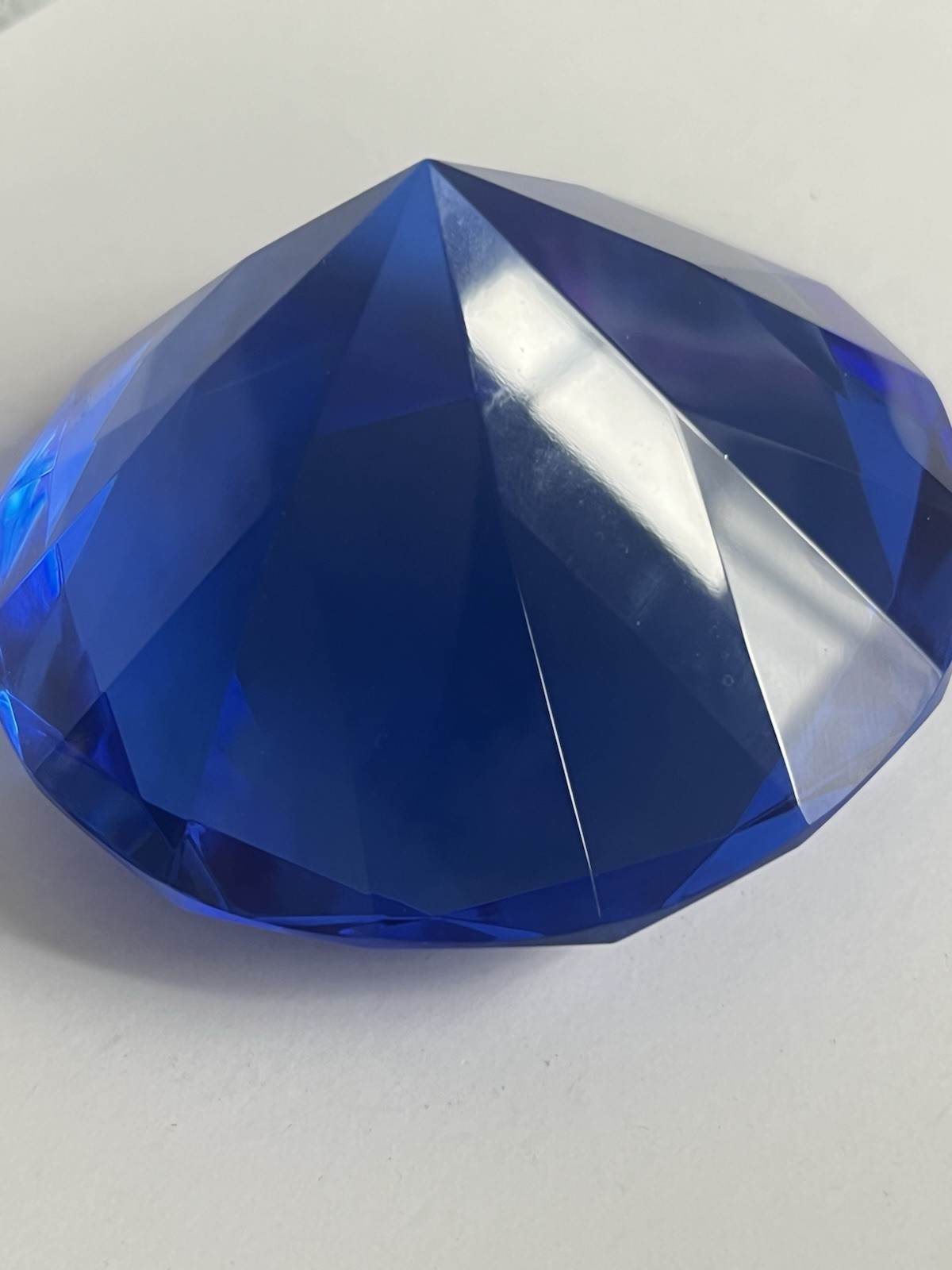 Large Blue Faceted Crystal Glass Diamond Gem Paperweight