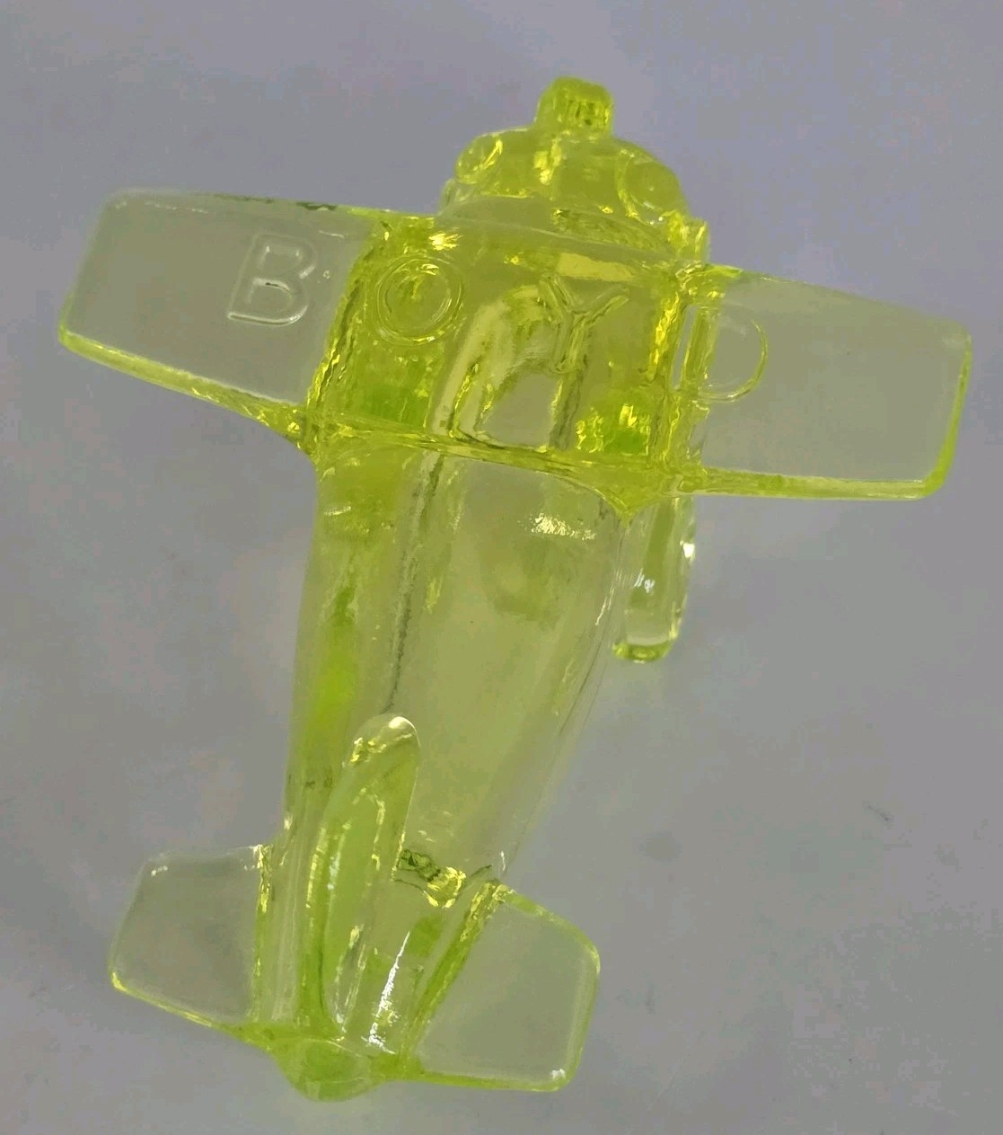 Boyd Crystal Art Glass Vaseline Uranium AIRPLANE Figurine