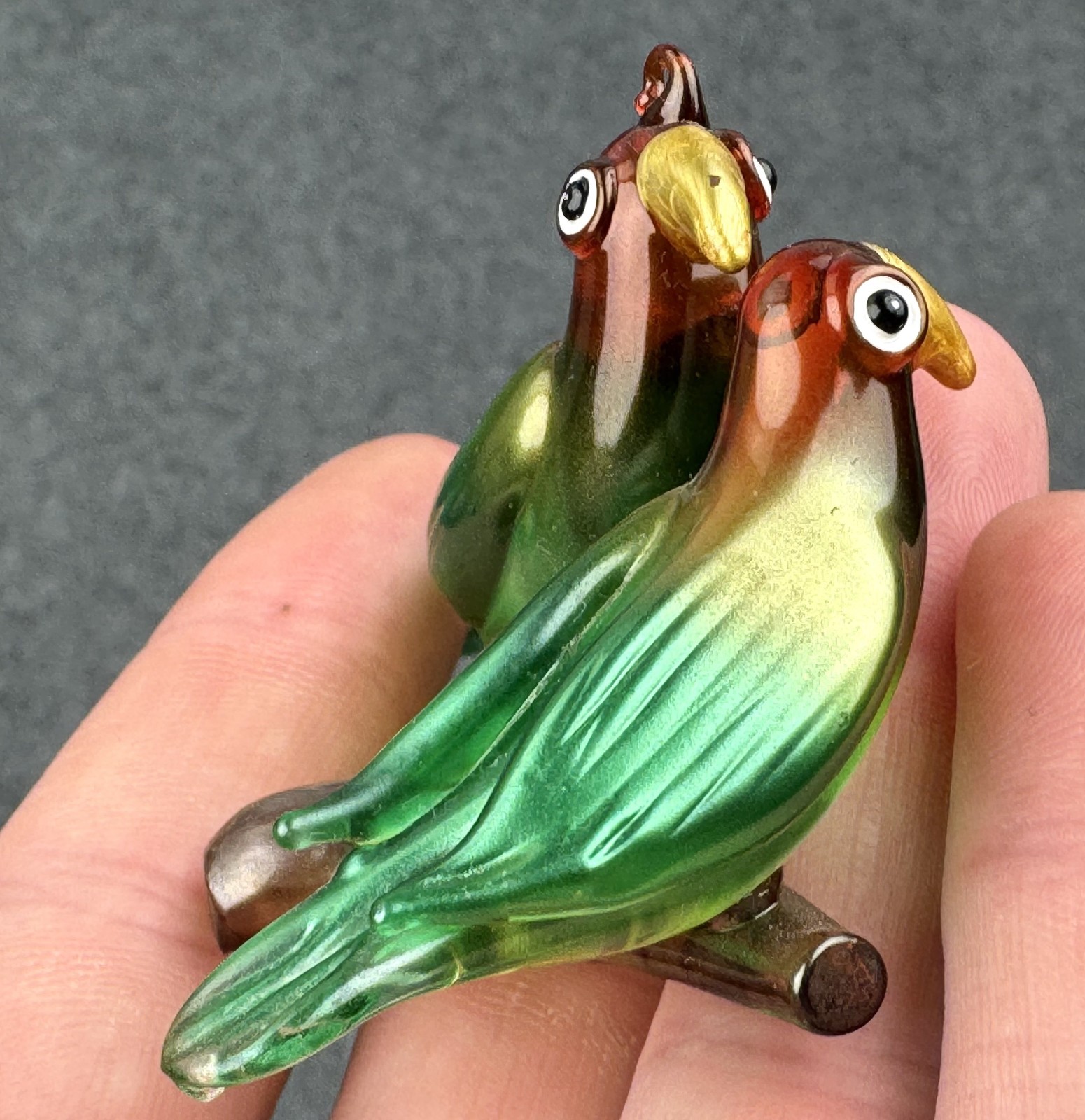 Hand Blown Glass Parrot Pair Figurine Art Sculpture Decor Miniature 2″