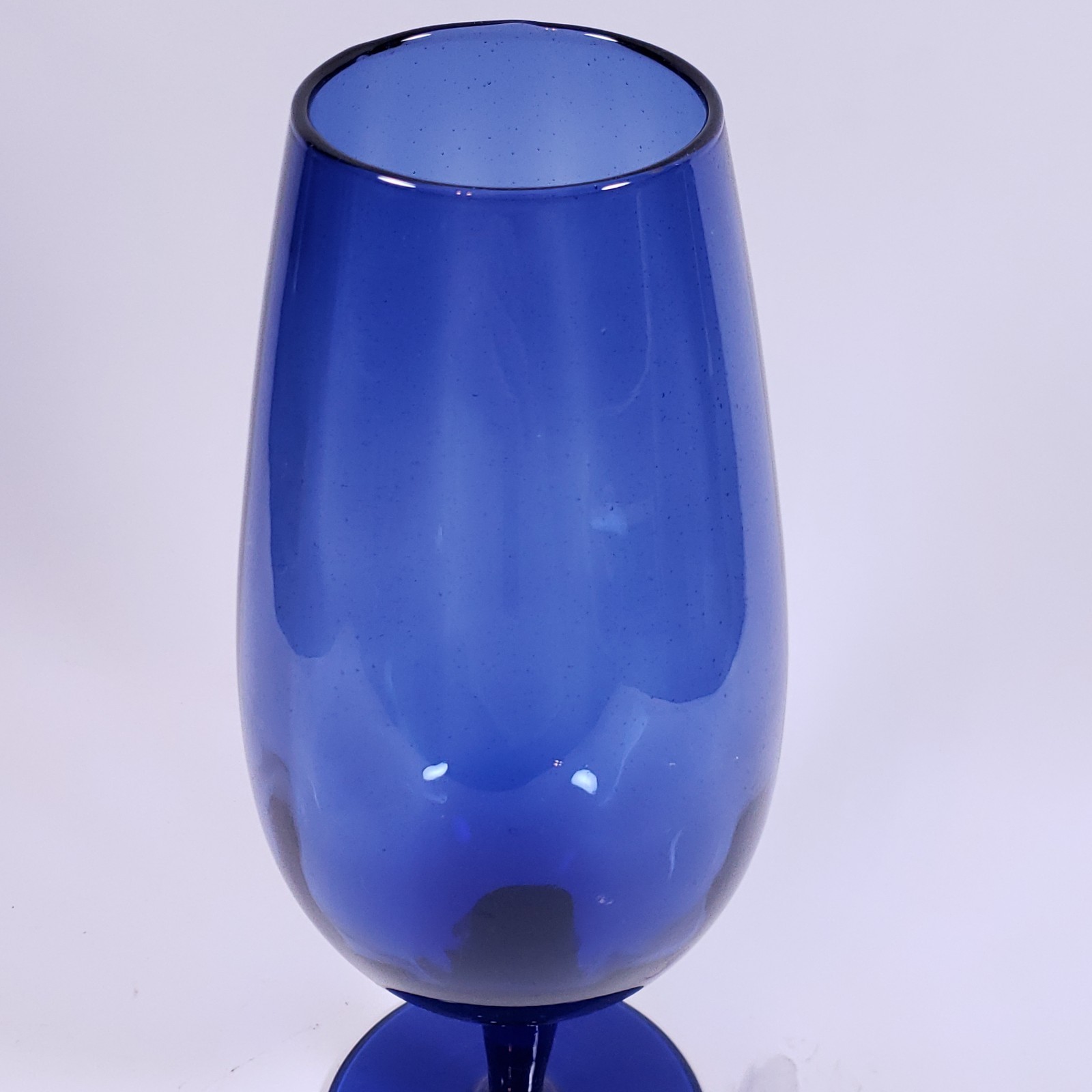 MID CENTURY Sapphire Blue Paneled Optic Footed Empoli Style GLASS BRANDY SNIFTER