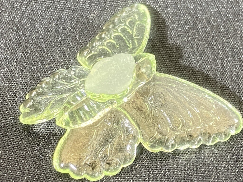Green Vaseline glass butterfly insect monarch glow moth animal uranium selenium