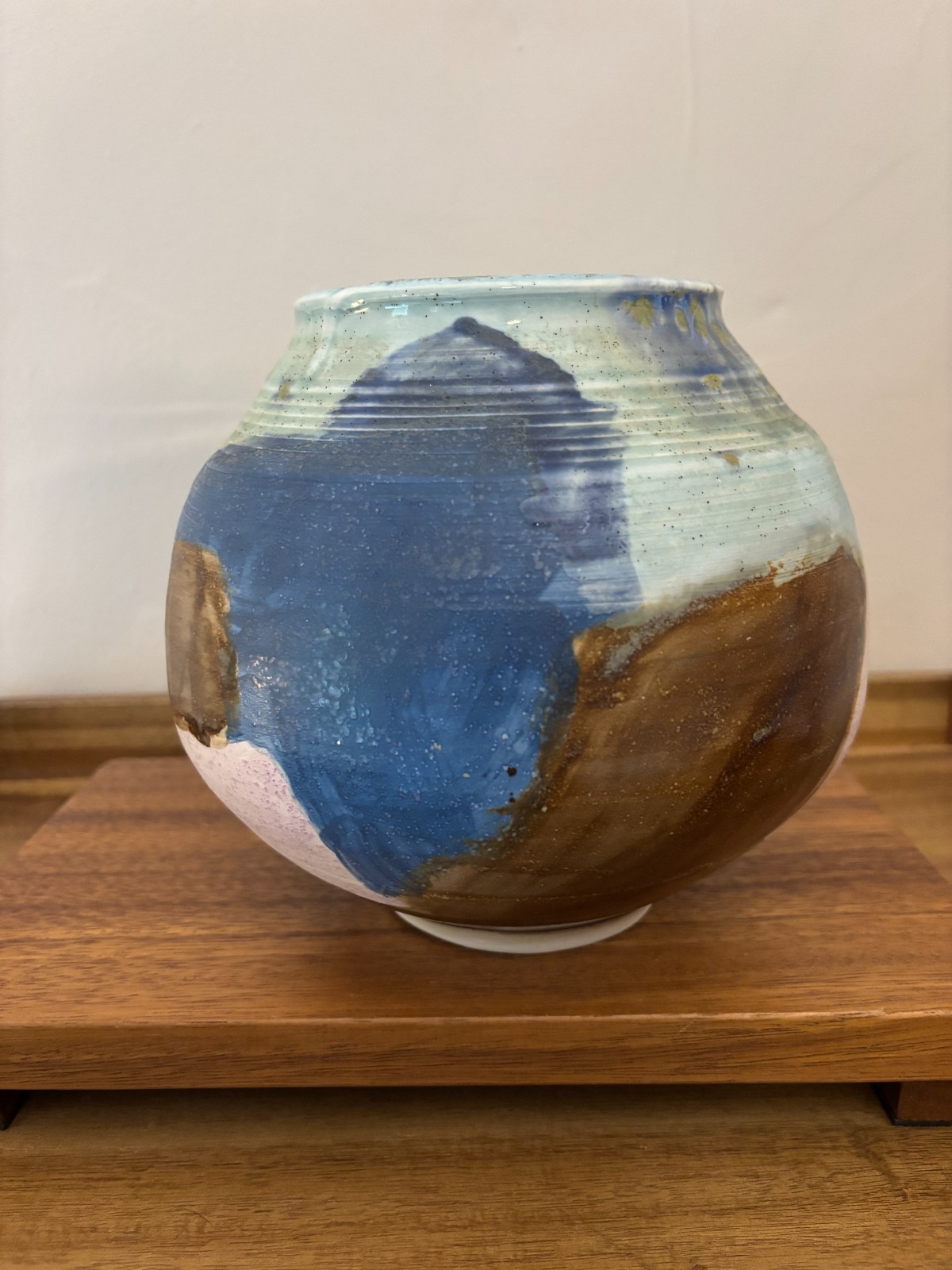 Lois Van Vleet Multi Colored Round Art Pottery 7.25″H Vase