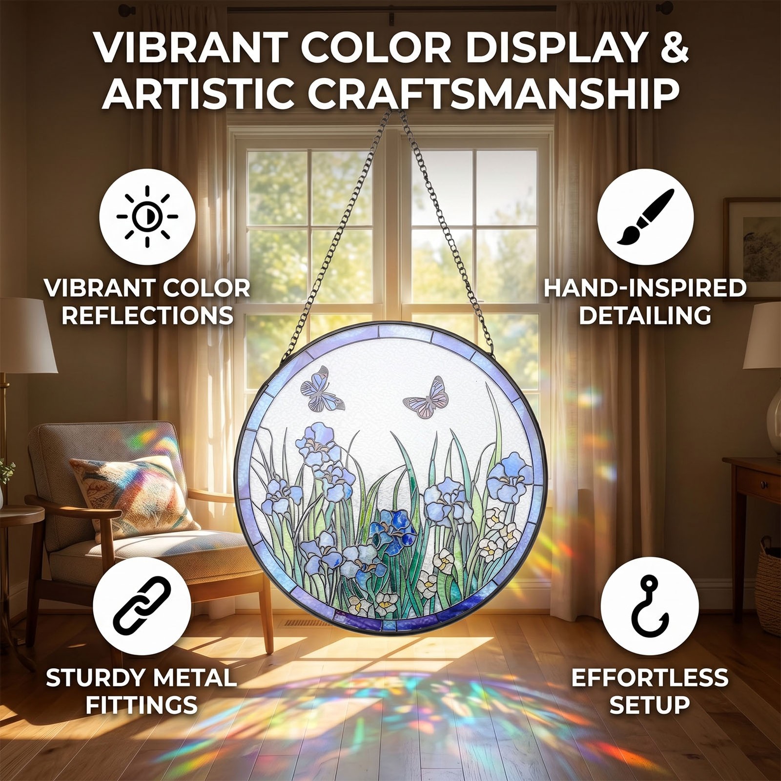 Stained Glass Sun Catcher Vibrant Color Home Living Room Bedroom Decor V1