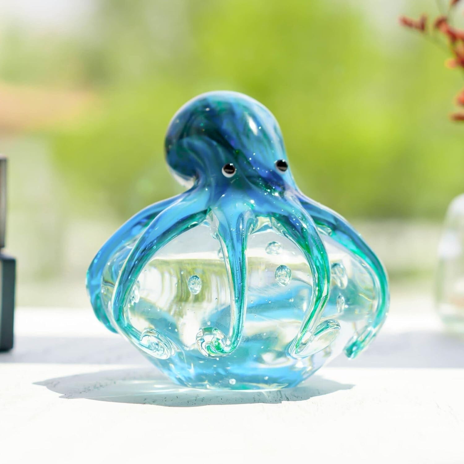 Handmade Octopus Blown Glass Figurine Gift Home Decor Blue-Green Paper Weight