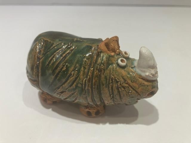 Enesco VTG Rhinoceros Art Pottery Figurine Safari Animal Rhino 1970’s