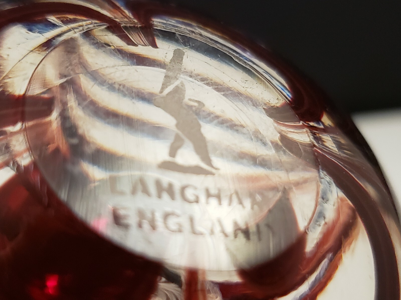 Purple LANGHAM Art Glass Paperweight 3″ ENGLAND