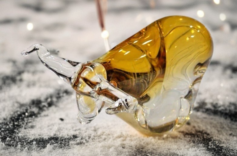 GLASS VINTAGE MURANO STYLE AMBER TARUS / LONGHORN 5 INCHES