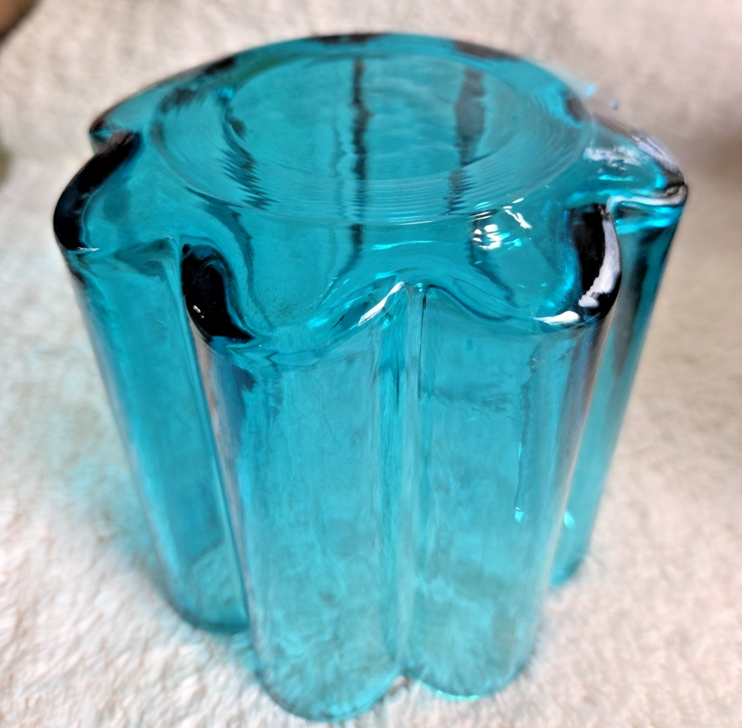 Vintage MCM Jens Quistgaard Dansk Finland Scalloped AQUA Glass Vase