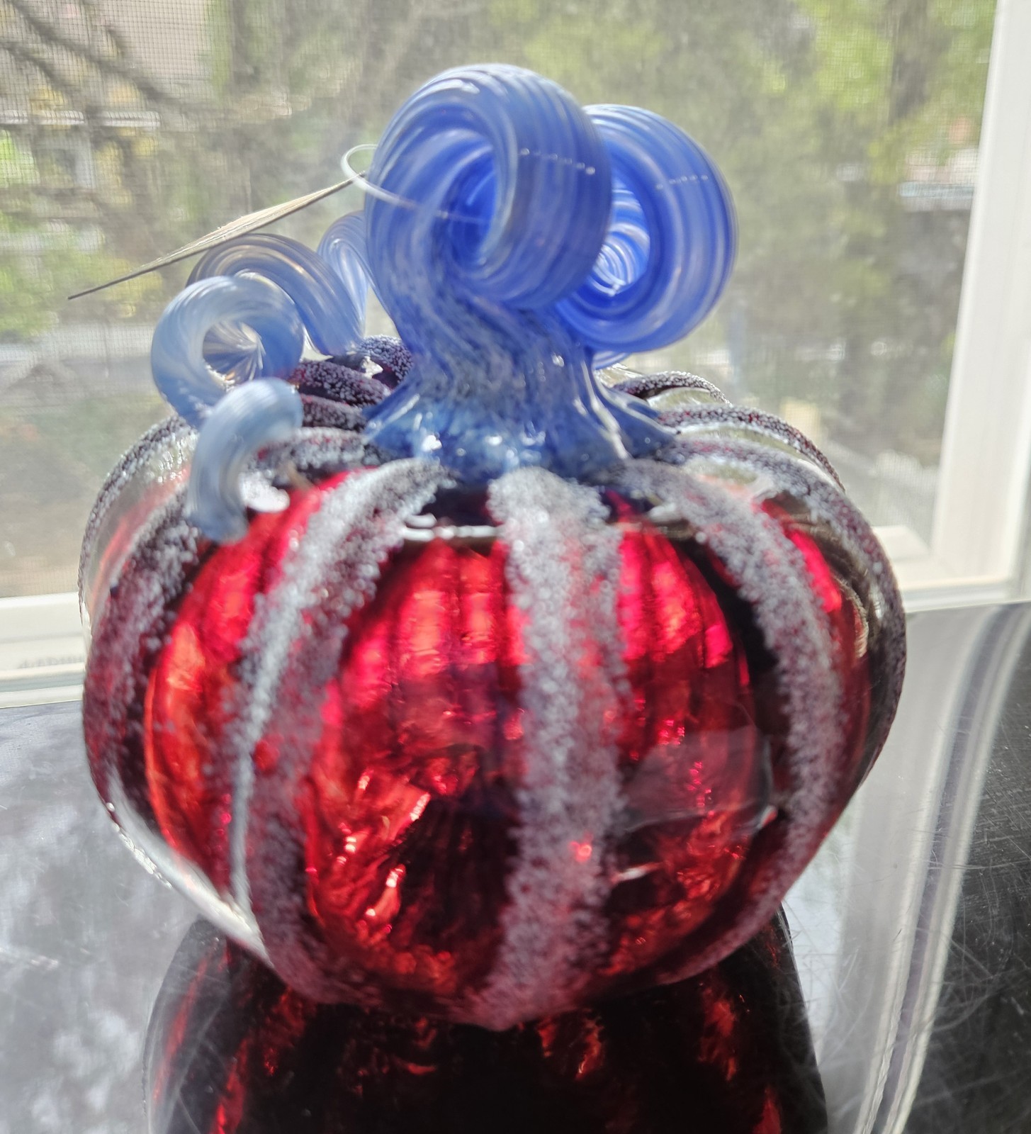 Patriotic Red, White, & Blue Luke Adams Glass Pumpkin, Squat Size