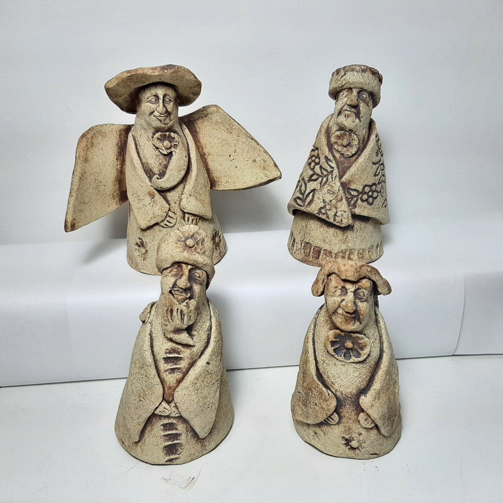 Three Wisemen and Angel Christmas Nativity by Nana Thebus Clay Figures