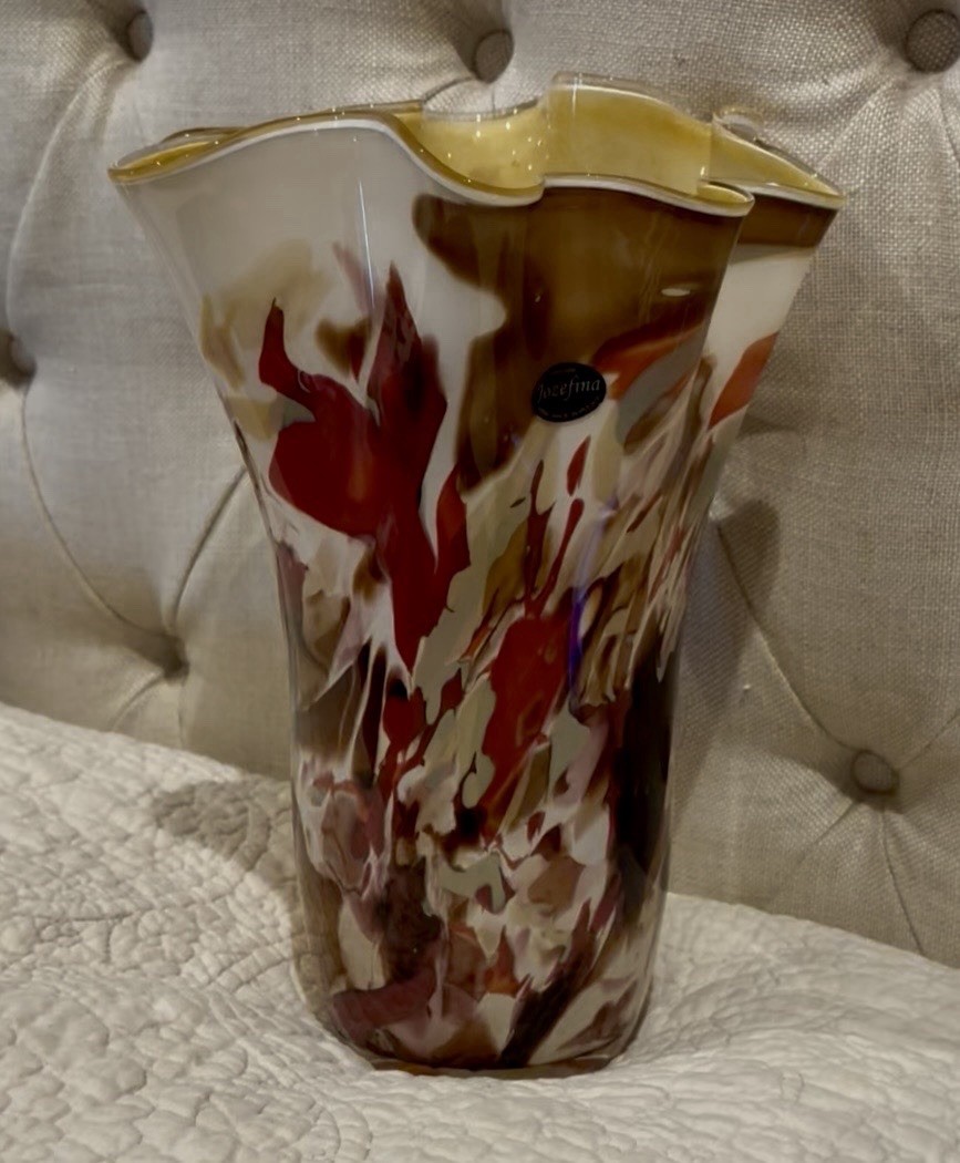 Vintage Krosno Jozefina Mottled Handkerchief Brown Reds Art Glass Vase 12” Look