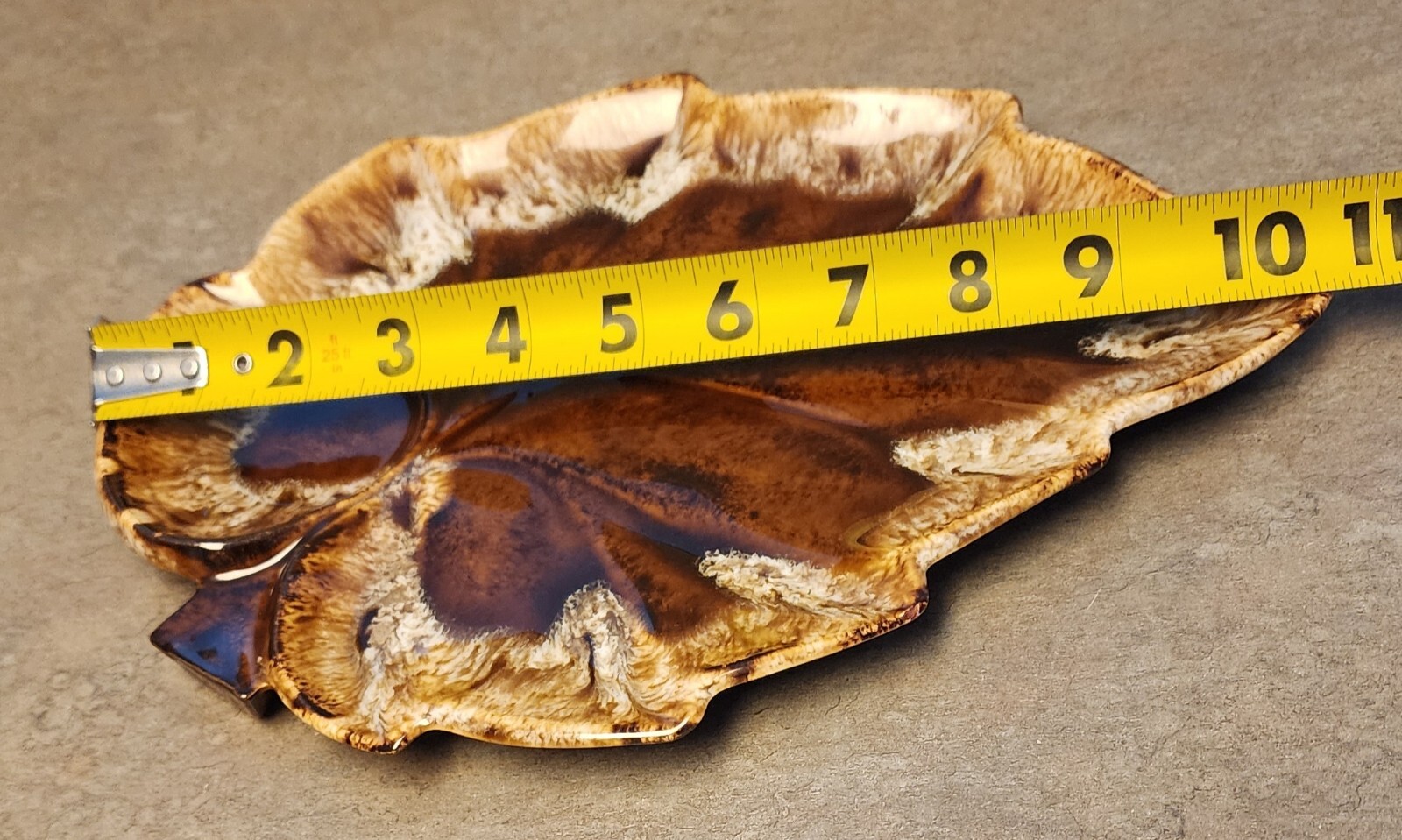 Vintage Glazed Ceramic Medium Leaf Shape Dish/Plate, Signed