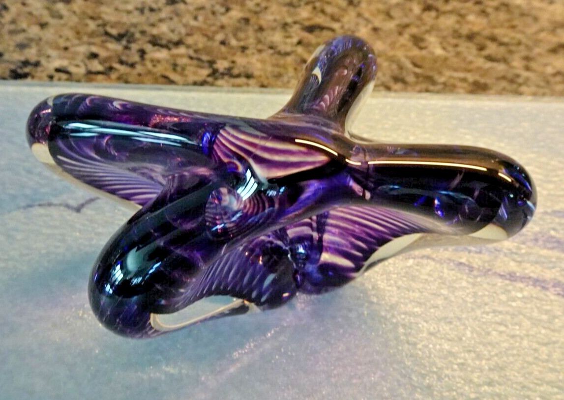 Signed Vitrix Hot Glass Studio Swirl Butterfly Paperweight Sculpture 1987