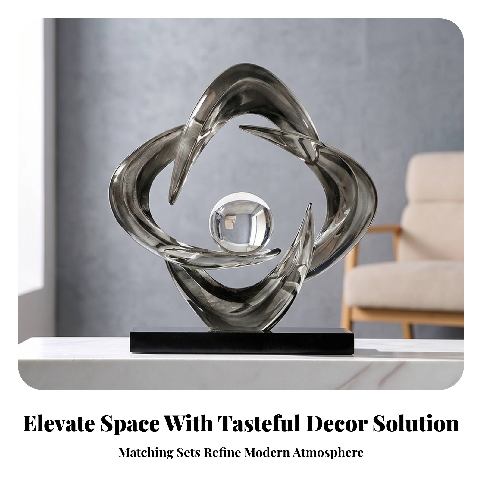 Four-Loop Hoop Decorative Piece Spherical Center Clear Sphere Sculpture