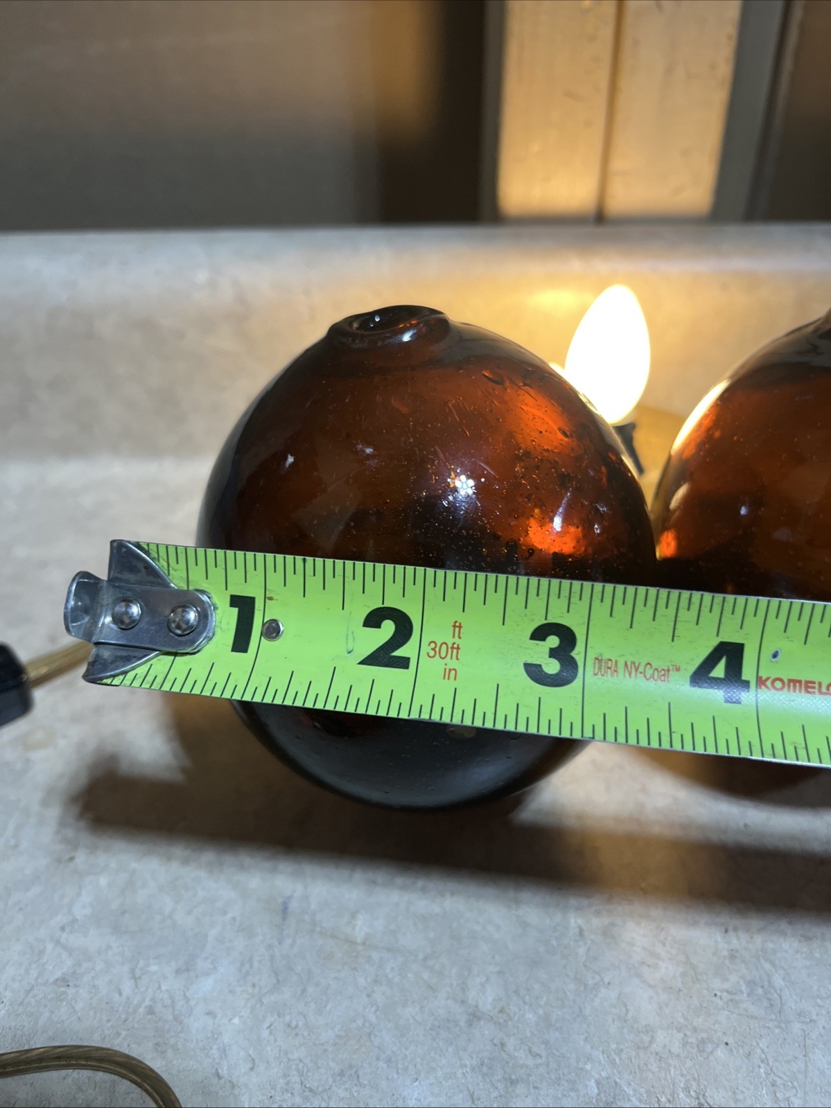 Vtg Antique Pair 4” Hand Blown Amber Dark Brown Glass Float Fishing Buoy Ball