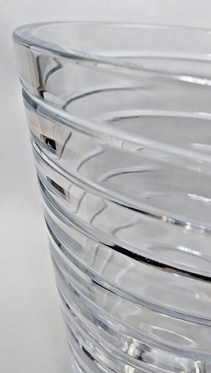 Modern Bevel Cut Block Style Ribbed 5Lb Crystal Glass 8.75″ Cylinder Vase Mint!!