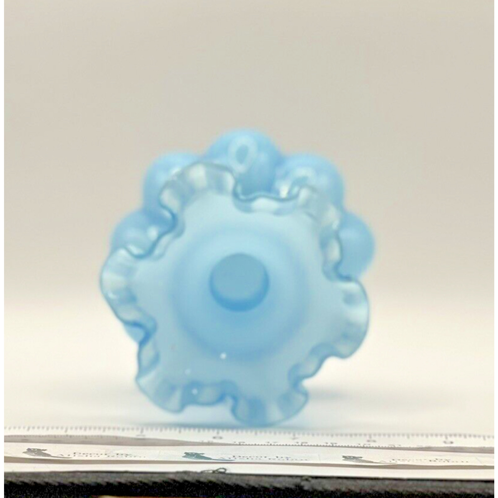 Fenton Light Aqua Blue Opaline Melon Bud Vase Ruffled Edge Vintage 6”